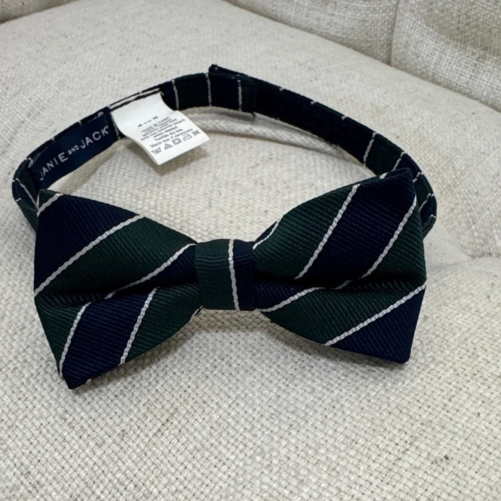 Janie and Jack Navy and Green Striped Bow Tie